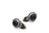 Handmade 925 Sterling Silver Amethyst Gemstone with Antique Spade Stud Earrings