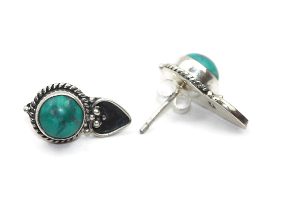 Handmade 925 Sterling Silver Turquoise Gemstone with Antique Spade Stud Earrings