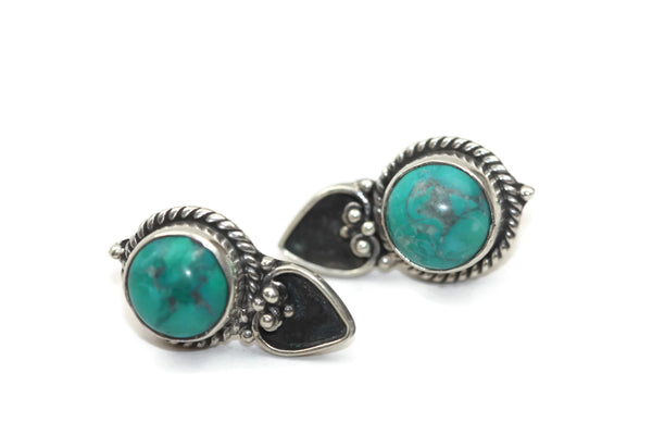 Handmade 925 Sterling Silver Turquoise Gemstone with Antique Spade Stud Earrings