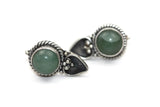 Handmade 925 Sterling Silver Green Jasper Gemstone with Antique Spade Gemstone Stud Earrings