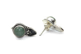 Handmade 925 Sterling Silver Green Jasper Gemstone with Antique Spade Gemstone Stud Earrings
