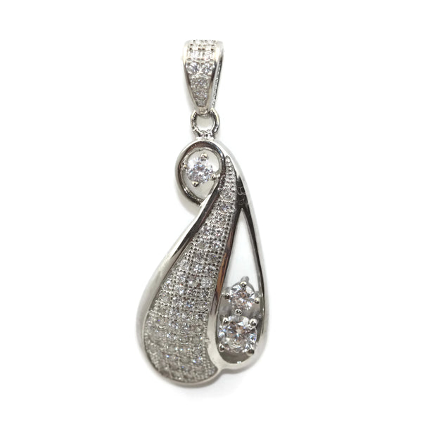Rhodium Plated Sterling Silver Cubic Zirconia Teardrop Pendant 30 mm
