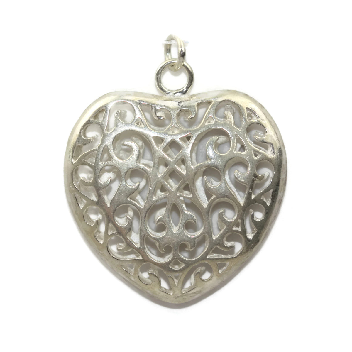 Handmade Sterling Silver Decorative Heart Pendant 31 mm
