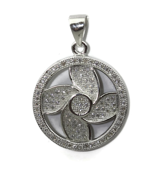 Rhodium Plated Sterling Silver Cubic Zirconia Floral Pendant