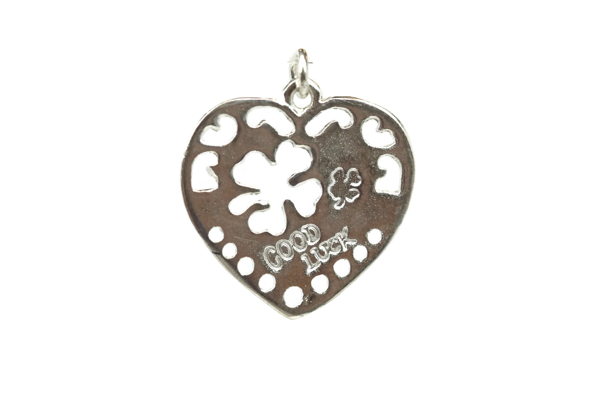 Handmade Sterling Silver 4 Leaf Clover Cut-Out Heart Pendant 22 mm