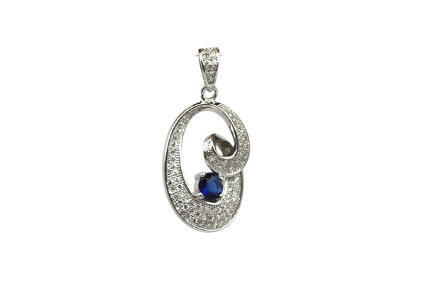 Rhodium Plated Sterling Silver Blue Cubic Zirconia Pendant