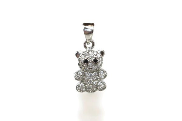 Rhodium Plated Sterling Silver Cubic Zirconia Bear Pendant 18 mm
