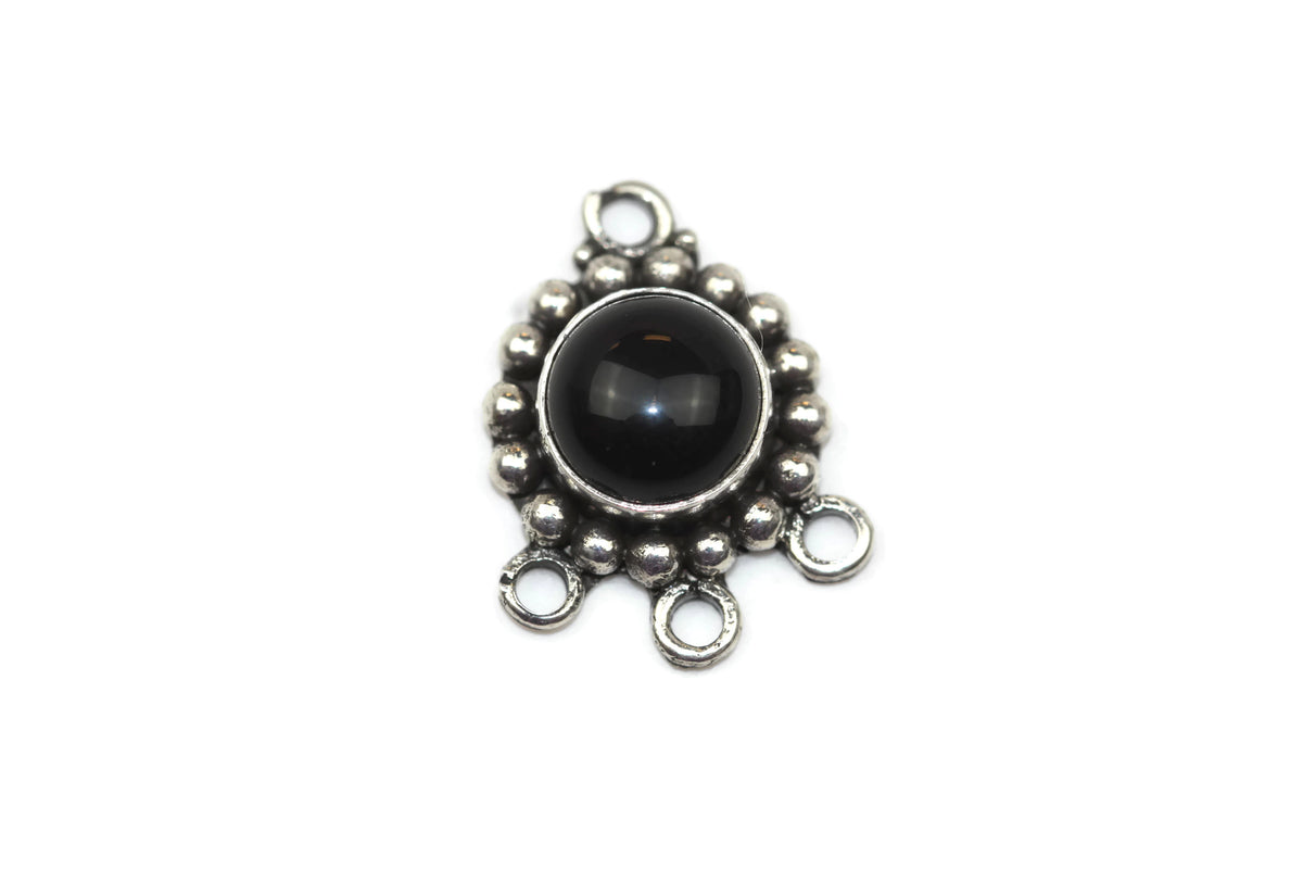 Bali Antique Sterling Silver Black Onyx Circle 3 to 1 Multistrand Connector