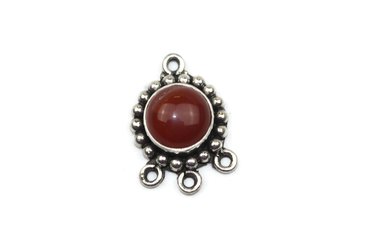 Bali Antique Sterling Silver Carnelian Circle 3 to 1 Multistrand Connector