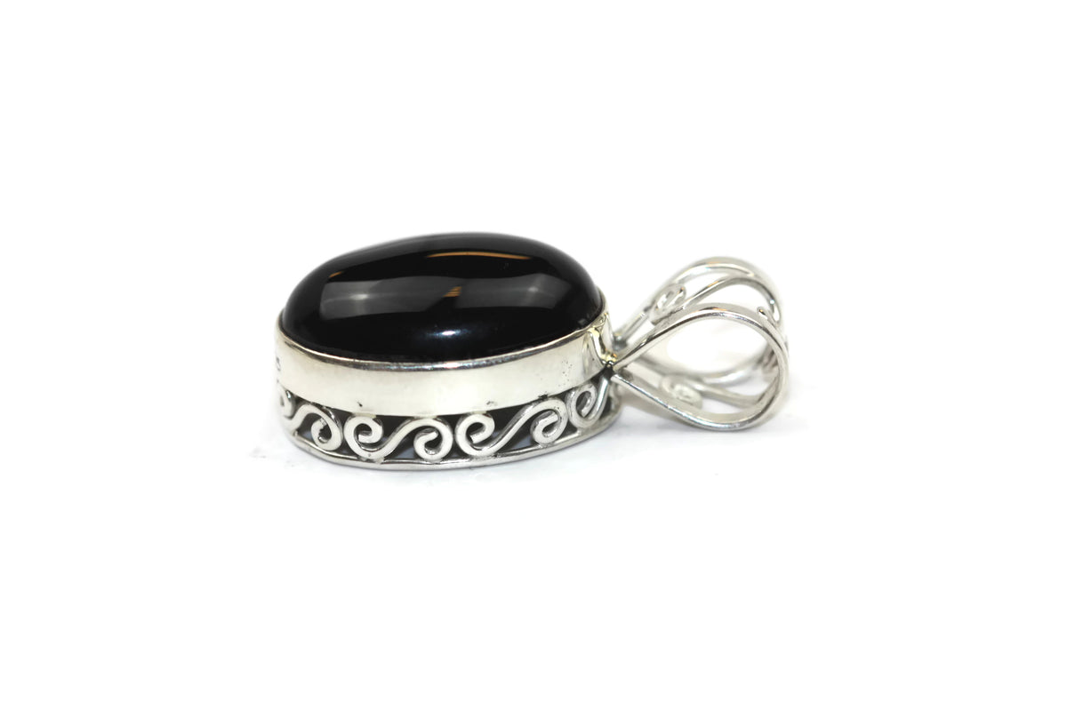 Handmade 925 Sterling Silver Oval Black Onyx Pendant 16 mm