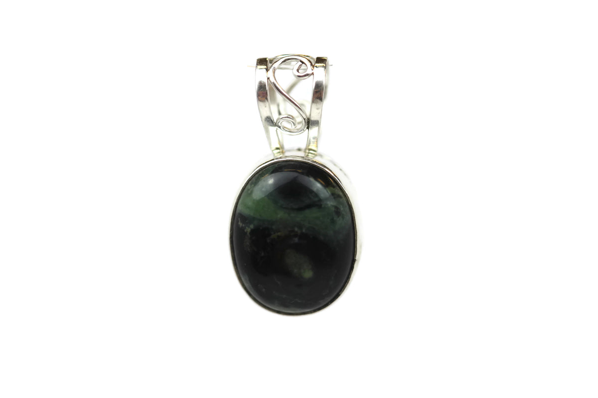 Handmade 925 Sterling Silver Oval Green Aventurine Pendant 16 mm.