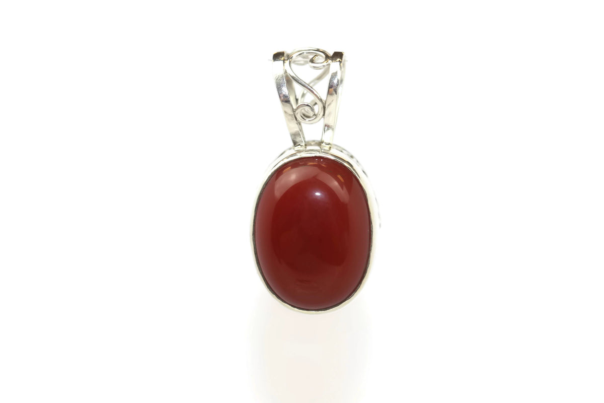 Handmade 925 Sterling Silver Oval Carnelian Pendant 16 mm.