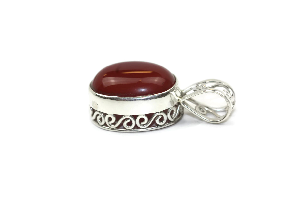 Handmade 925 Sterling Silver Oval Carnelian Pendant 16 mm.