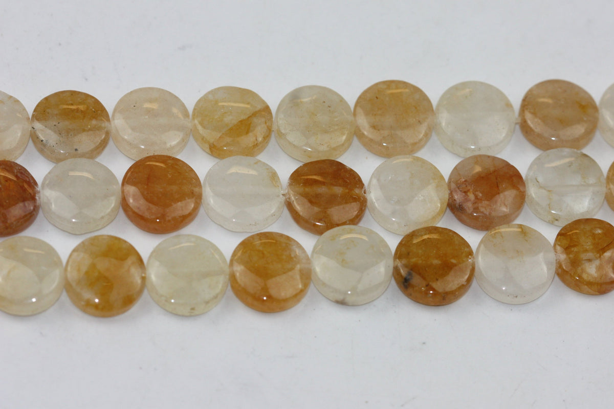 Light Yellow Jade Smooth Coin Gemstone Beads 12mm 16" Strand (32 Beads)