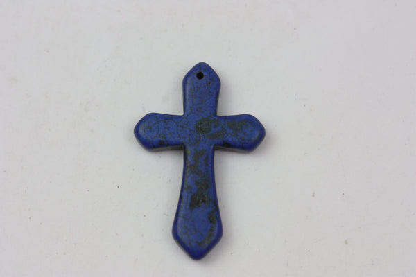 Blue Howlite Cross Pendant Gemstone Bead 28 x 44 mm
