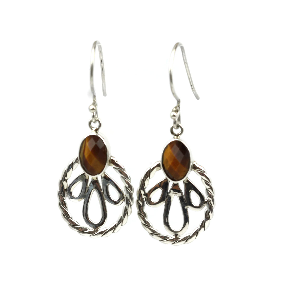 Handmade 925 Sterling Silver Tigers Eye Gemstone Decorative Oval Earrings.