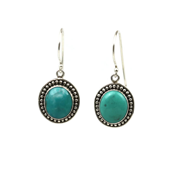 Handmade 925 Sterling Silver Turquoise Gemstone Oval Dangle Earrings