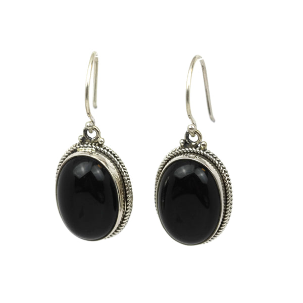 Handmade 925 Sterling Silver Black Onyx Gemstone Braided Oval Dangle Earrings