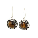 Handmade 925 Sterling Silver Tigers Eye Gemstone Circle Drop Earrings