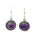 Handmade 925 Sterling Silver Amethyst Gemstone Circle Drop Earrings.