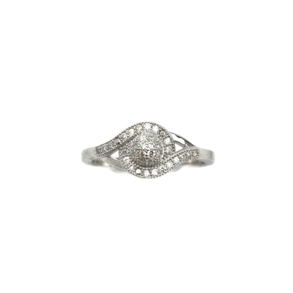 Rhodium Plated 925 Sterling Silver Round Cubic Zirconia Round Center Ring