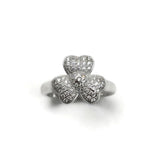Rhodium Plated Sterling Silver Cubic Zirconia CZ 3 Leaf Clover Ring
