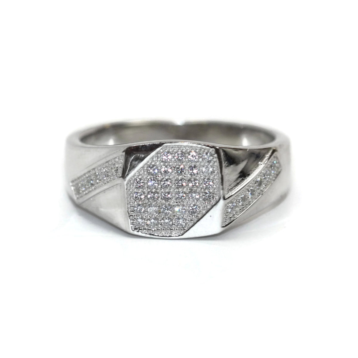 Rhodium Plated 925 Sterling Silver Cubic Zirconia Ribbon CZ Ring