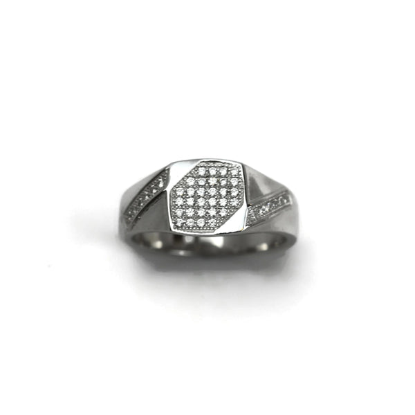 Rhodium Plated 925 Sterling Silver Cubic Zirconia Ribbon CZ Ring