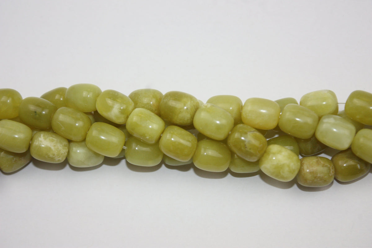 Green Jade Smooth Barrel Gemstone Beads 14 x 12mm 16" Strand (29 Beads)