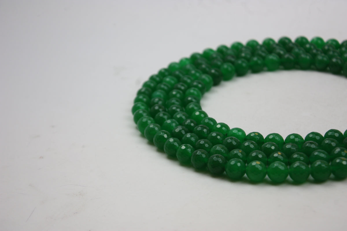 Green Jade Faceted Round Gemstone Beads 10 mm 15.5" Strand (40 Beads)