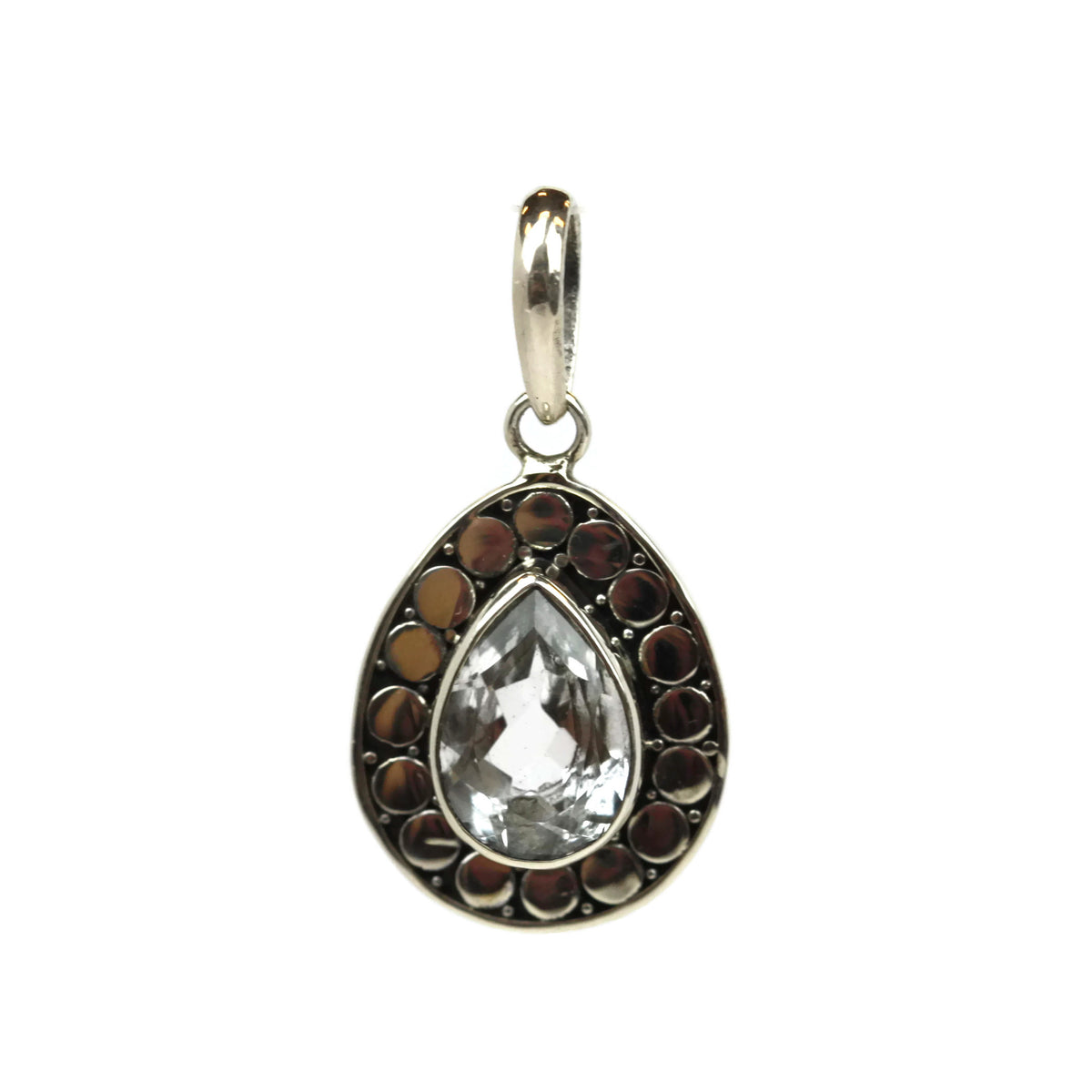 Handmade 925 Sterling Silver White Topaz Gemstone In Teardrop Pendant.