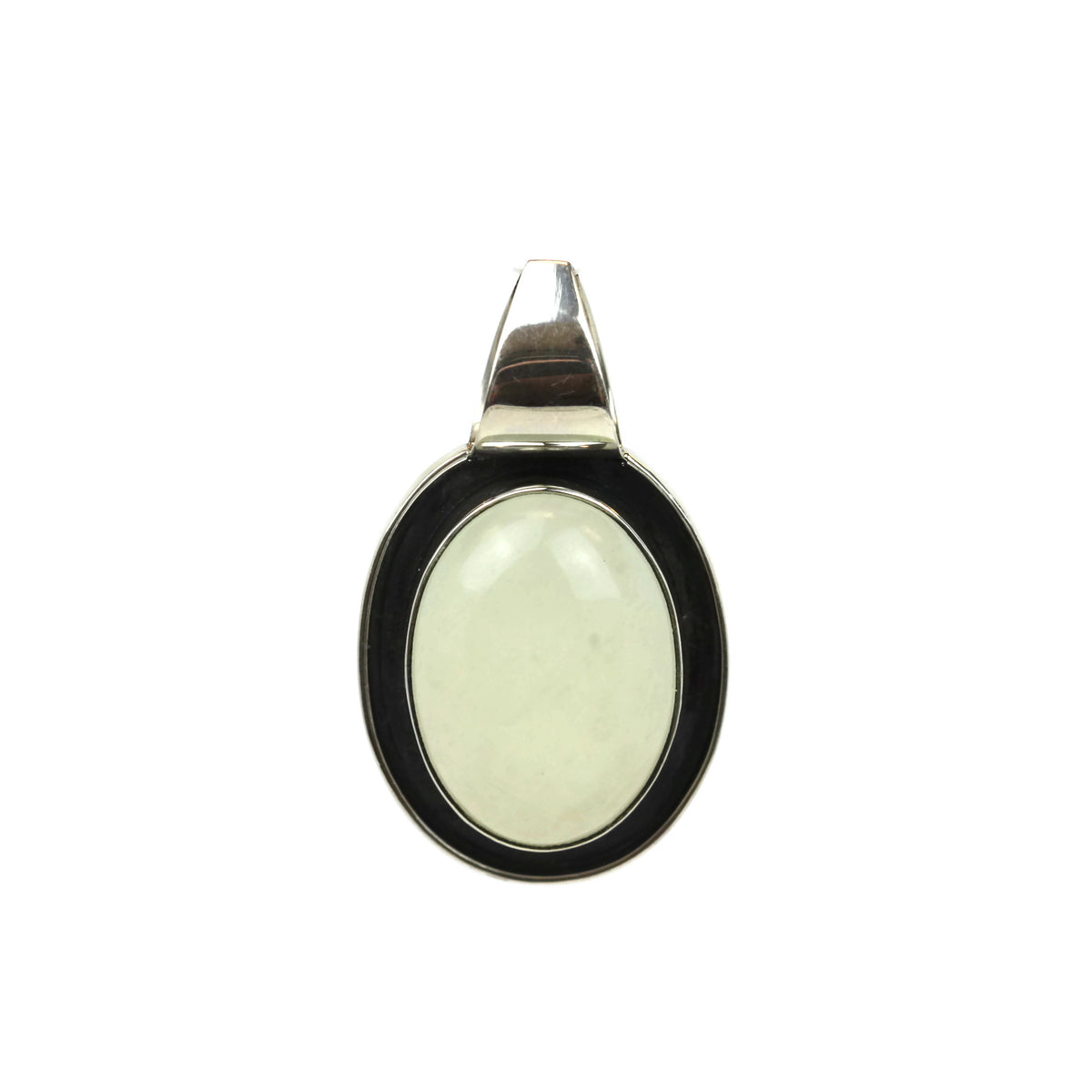 Handmade 925 Sterling Silver Jade Gemstone In Oval Pendant.