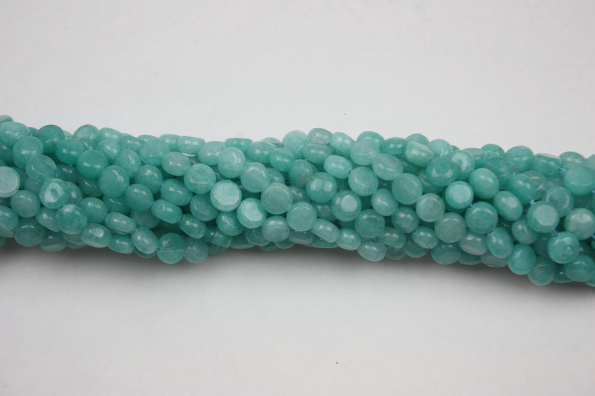 Blue Smooth Coin Gemstone Beads 8mm 16" Strand
