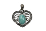 Handmade 925 Sterling Silver Amazonite Gemstone In Antique Heart Pendant