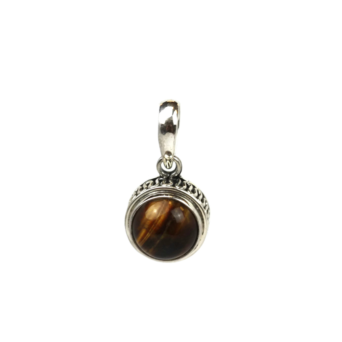 Handmade 925 Sterling Silver Tigers Eye Gemstone In Round Pendant.