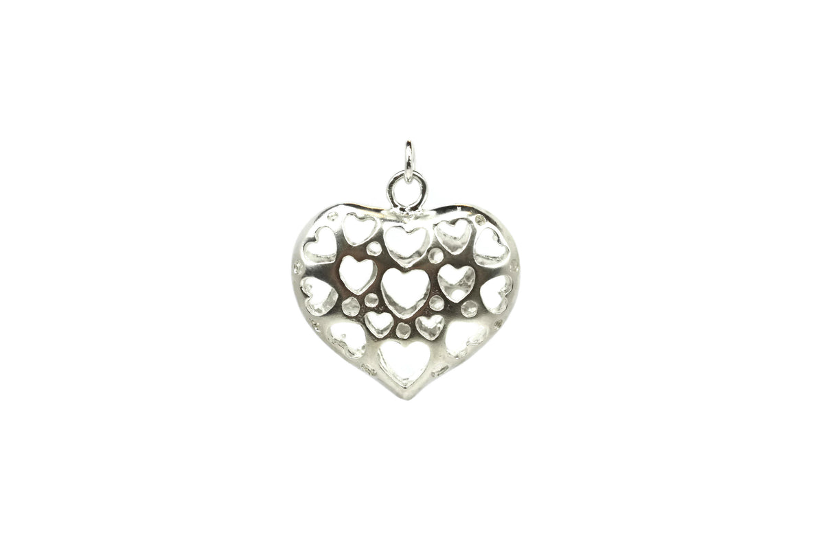 Handmade 925 Sterling Silver Puffy Heart Pendant With Heart Cut-outs