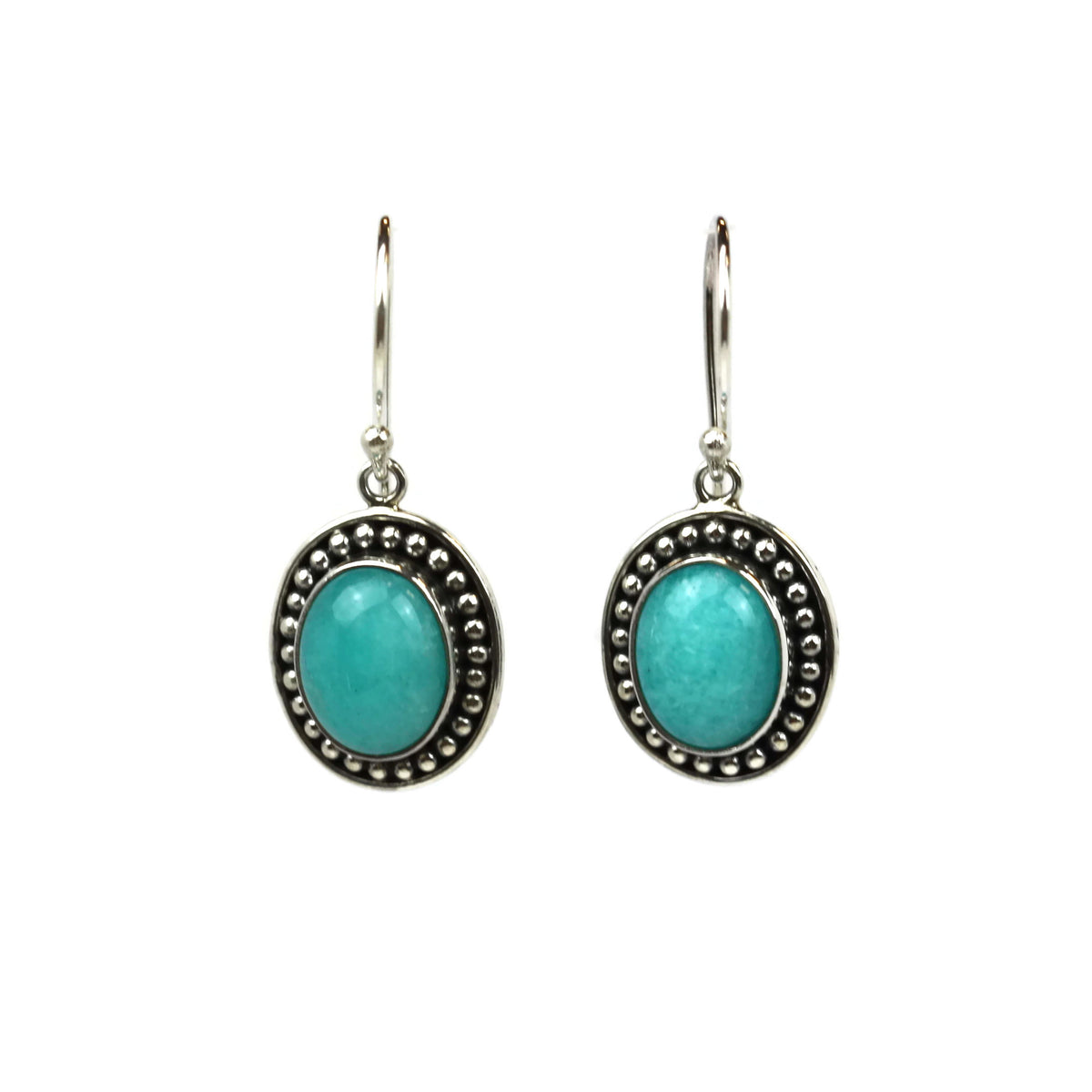 Handmade 925 Sterling Silver Amazonite Gemstone Oval Dangle Earrings.