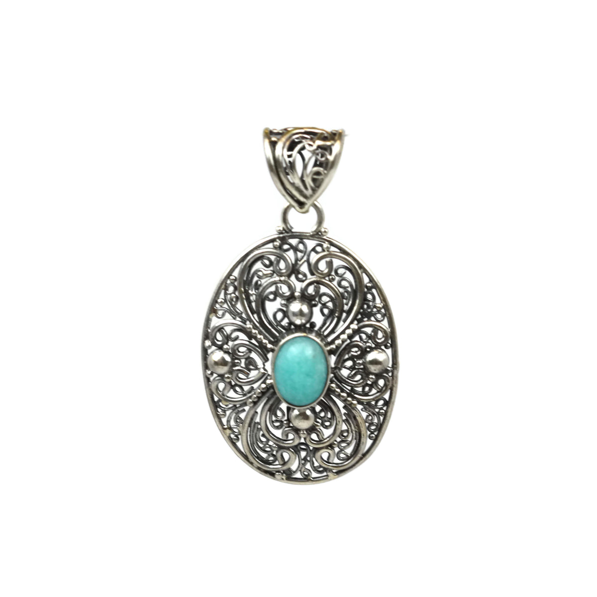 Handmade 925 Sterling Silver Antique Decorative Pendant With Oval Smooth Amazonite Gemstone