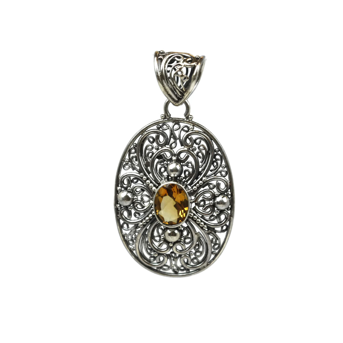 Handmade 925 Sterling Silver Antique Decorative Pendant With Oval Faceted Citrine Gemstone