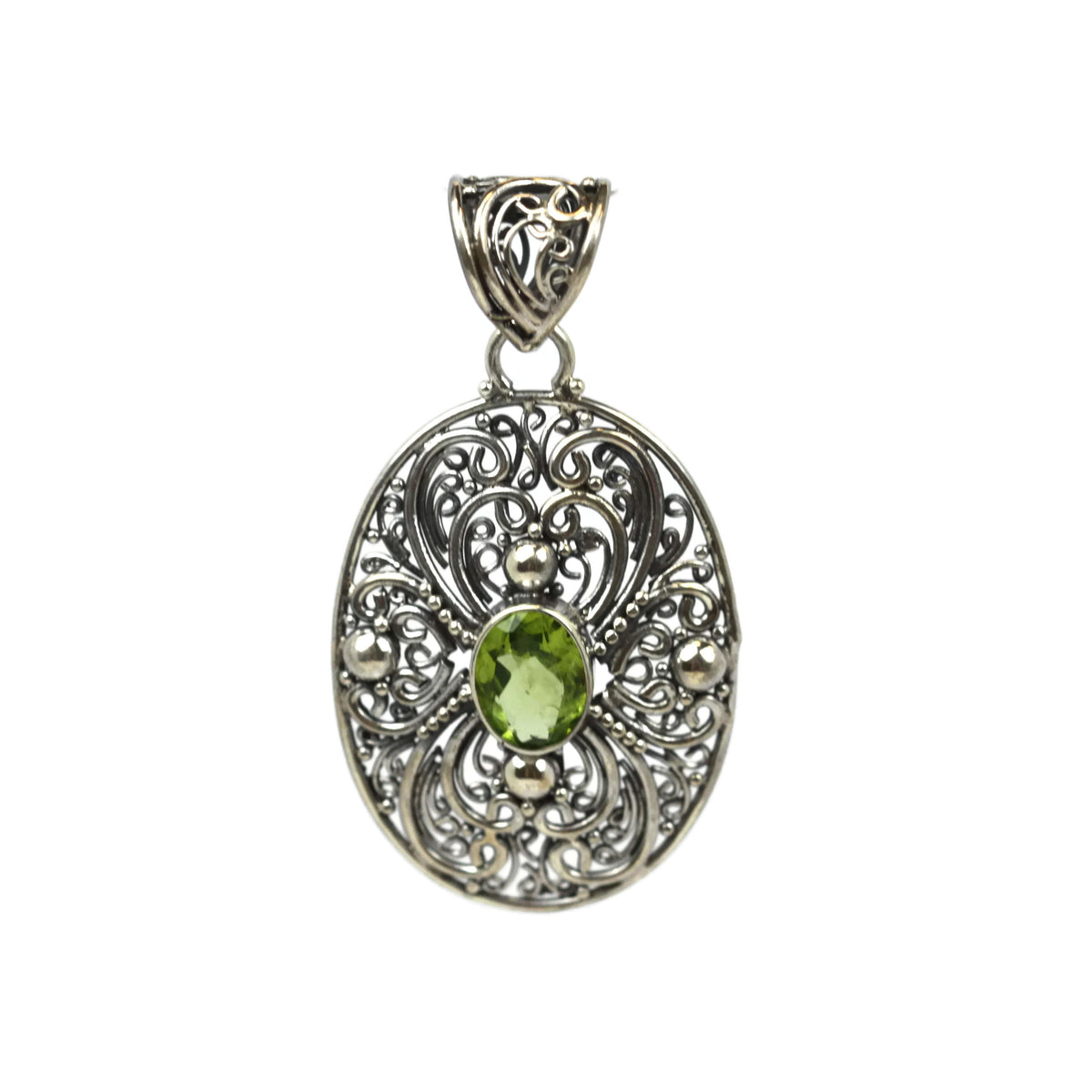 Handmade 925 Sterling Silver Antique Decorative Pendant With Oval Faceted Perdote Gemstone