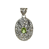 Handmade 925 Sterling Silver Antique Decorative Pendant With Oval Faceted Perdote Gemstone