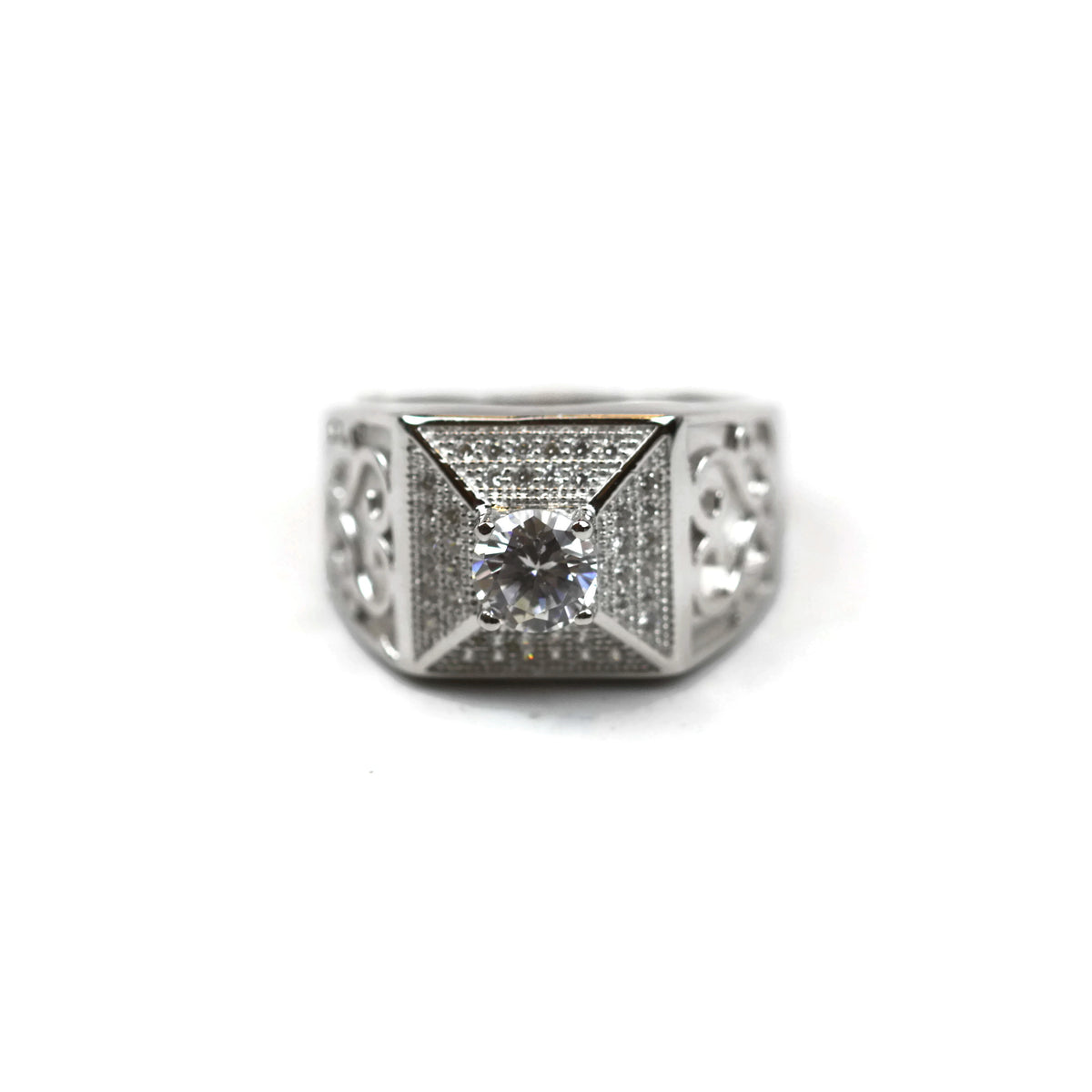 Rhodium Plated Sterling Silver Cubic Zirconia CZ Square Ring