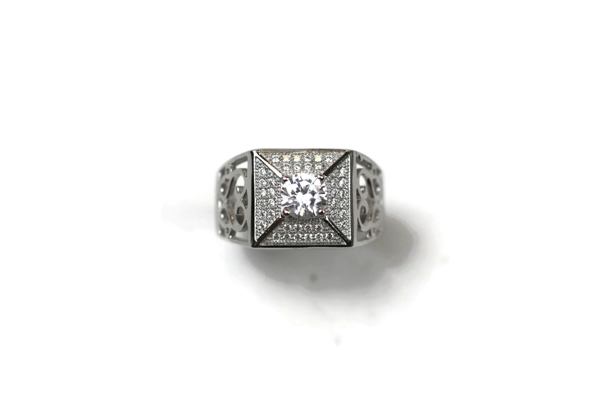 Rhodium Plated Sterling Silver Cubic Zirconia CZ Square Ring