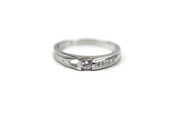 Rhodium Plated Sterling Silver Cubic Zirconia CZ Ring with Heart Cut Out in Band