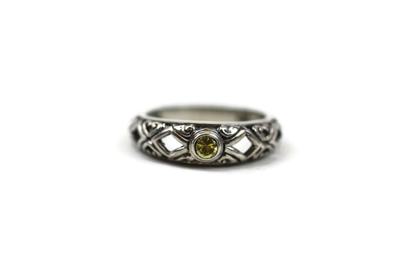 Handmade Sterling Silver Faceted Yellow Cubic Zirconia CZ Ring