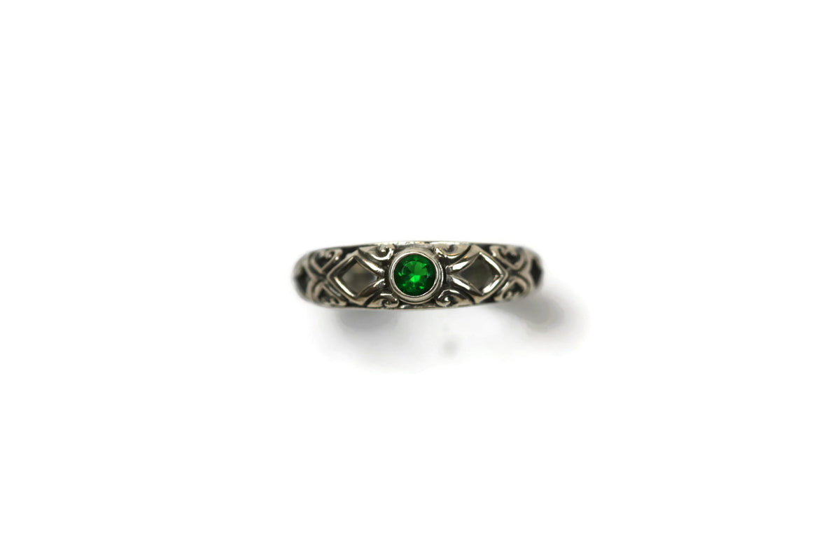 Handmade Sterling Silver Faceted Green Cubic Zirconia CZ Ring