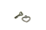 ALMA BEADS Silver Colored Heart Toggle 19mm Key And 17mm Heart 4 pcs