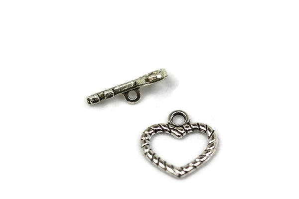 ALMA BEADS Silver Colored Heart Toggle 19mm Key And 17mm Heart 4 pcs