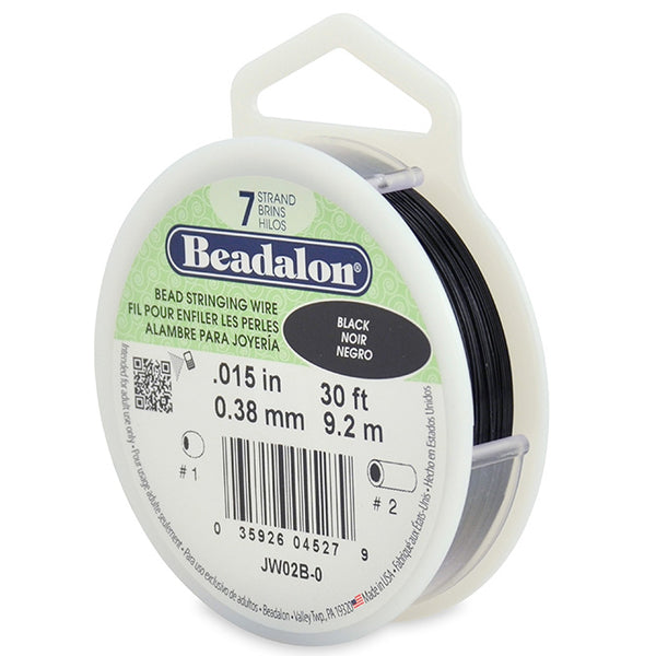 7 Strand Stainless Steel Bead Stringing Wire, .015 in (0.38 mm), Black, 30 ft (9.2 m)