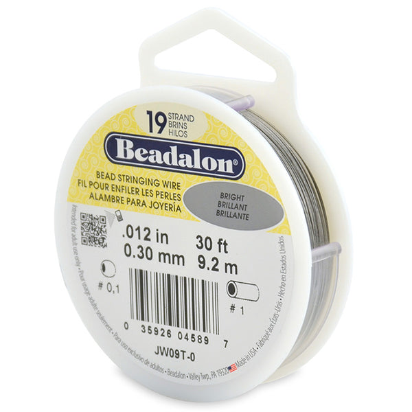 19 Strand Stainless Steel Bead Stringing Wire, .012 in (0.30 mm), Bright, 30 ft (9.2 m)